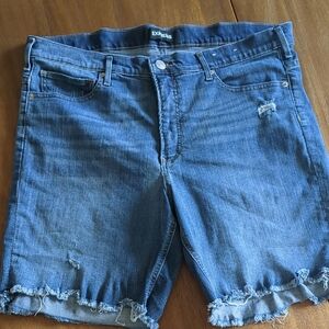 Express Blue Bermuda Frayed Hem Denim Shorts 16